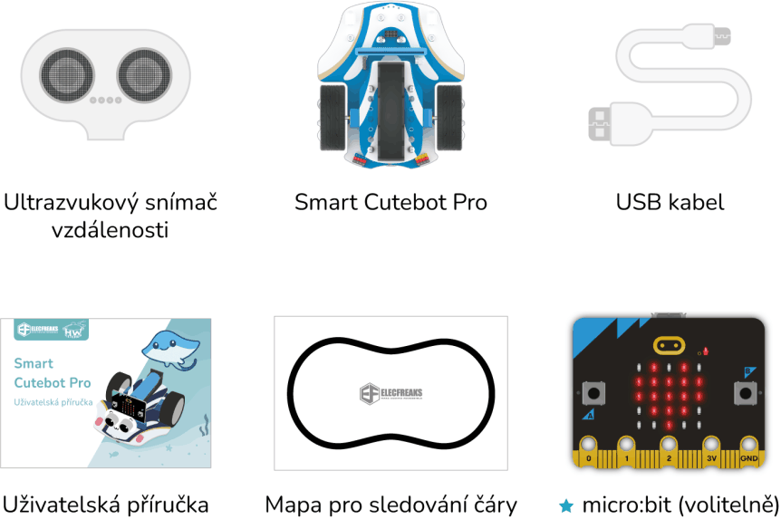 Smart Cutebot Pro - Bravurně jezdící auto pro výuku programování micro:bit součásti balení