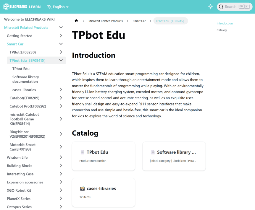 TPBot Edu - chytré robotické vozítko pro výuku programování micro:bit ELECFREAKS WIKI