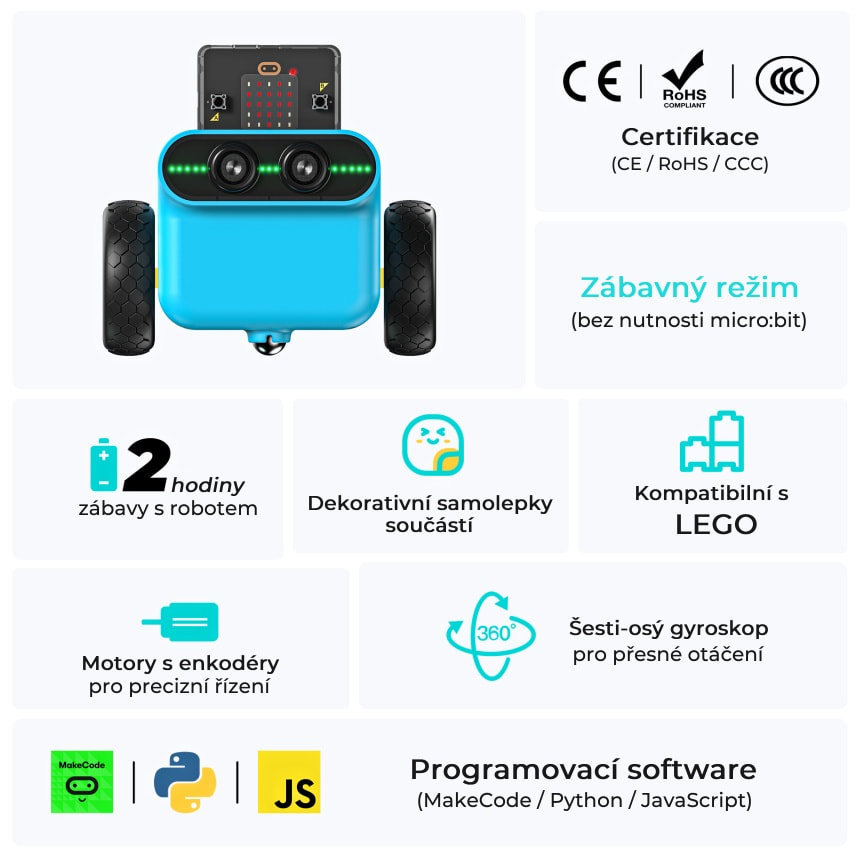 TPBot Edu - chytré robotické vozítko pro výuku programování micro:bit vlastnosti