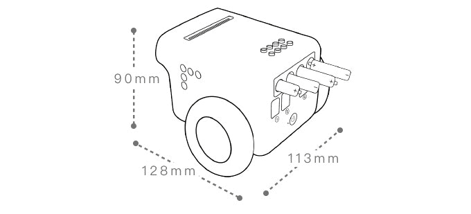 TPBot - programovatelný jezdící robůtek pro děti (bez micro:bit) rozměry