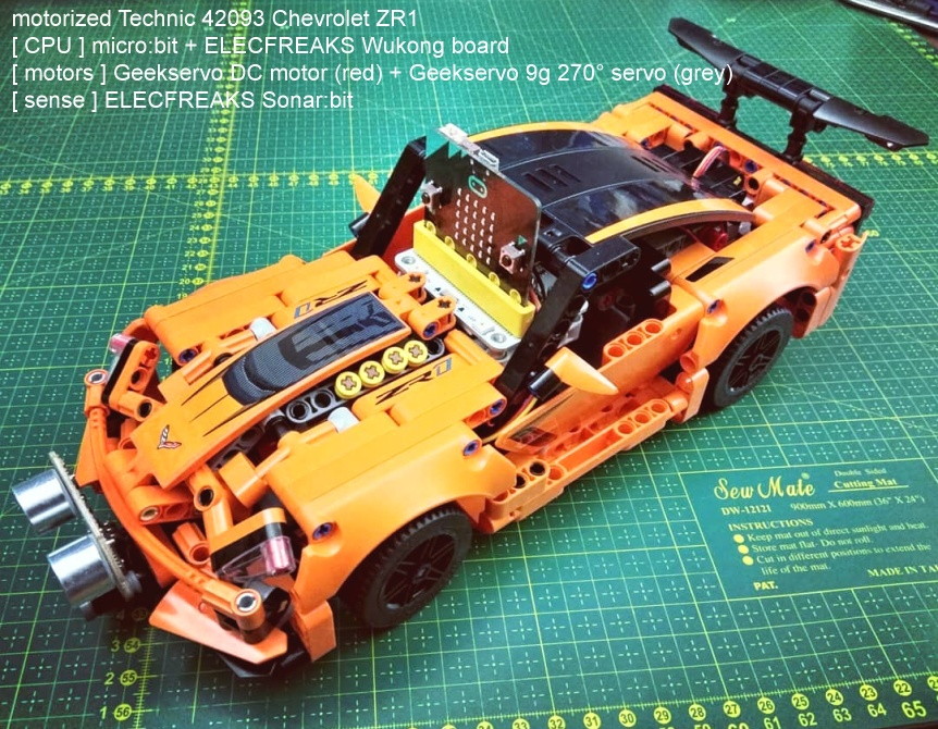 Wukong - rozšiřující modul pro LEGO micro:bit robota - ukázka zabudování do auta LEGO