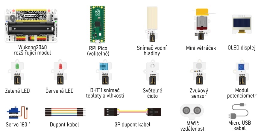 Wukong2040 Inventor's Kit pro Raspberry Pi Pico součásti