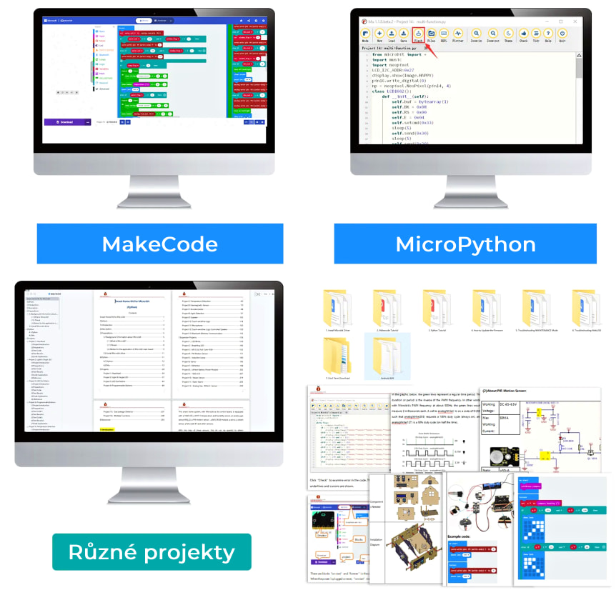 Keyestudio chytrý domeček pro micro:bit - STEAM DIY výukový kit (bez micro:bit) možnosti programování