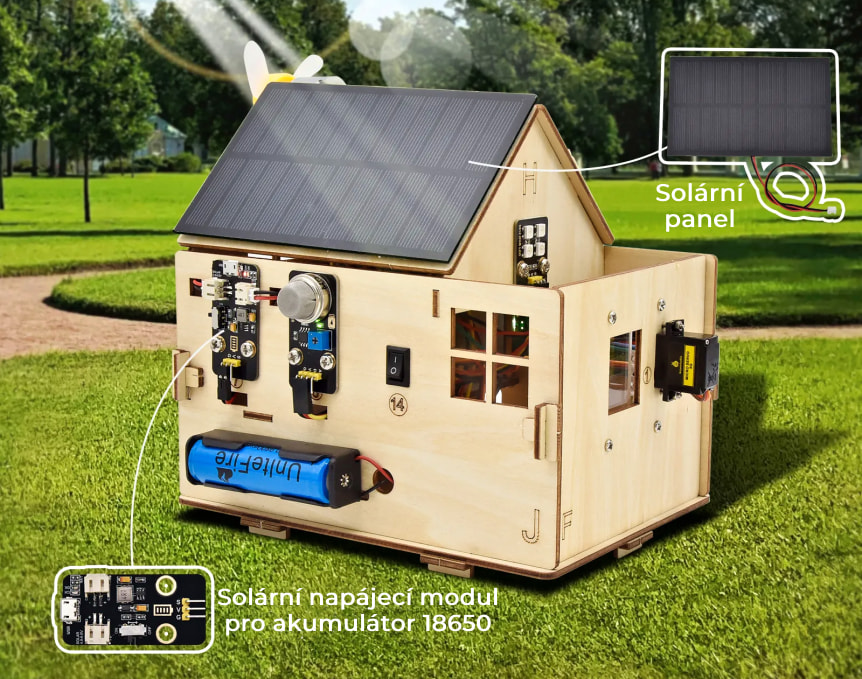 Keyestudio chytrý domeček pro micro:bit - STEAM DIY výukový kit (bez micro:bit) příklad použití 2