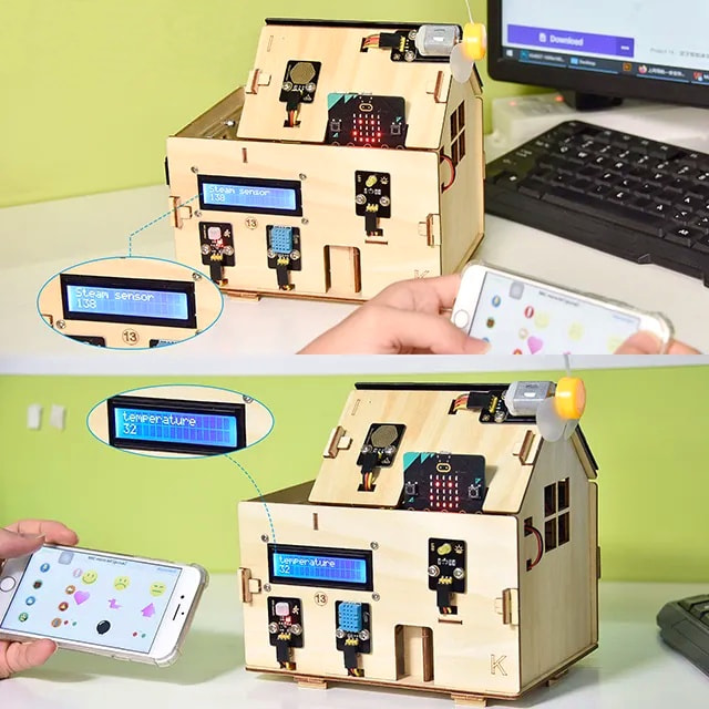 Keyestudio chytrý domeček pro micro:bit - STEAM DIY výukový kit (bez micro:bit) příklad použití 3