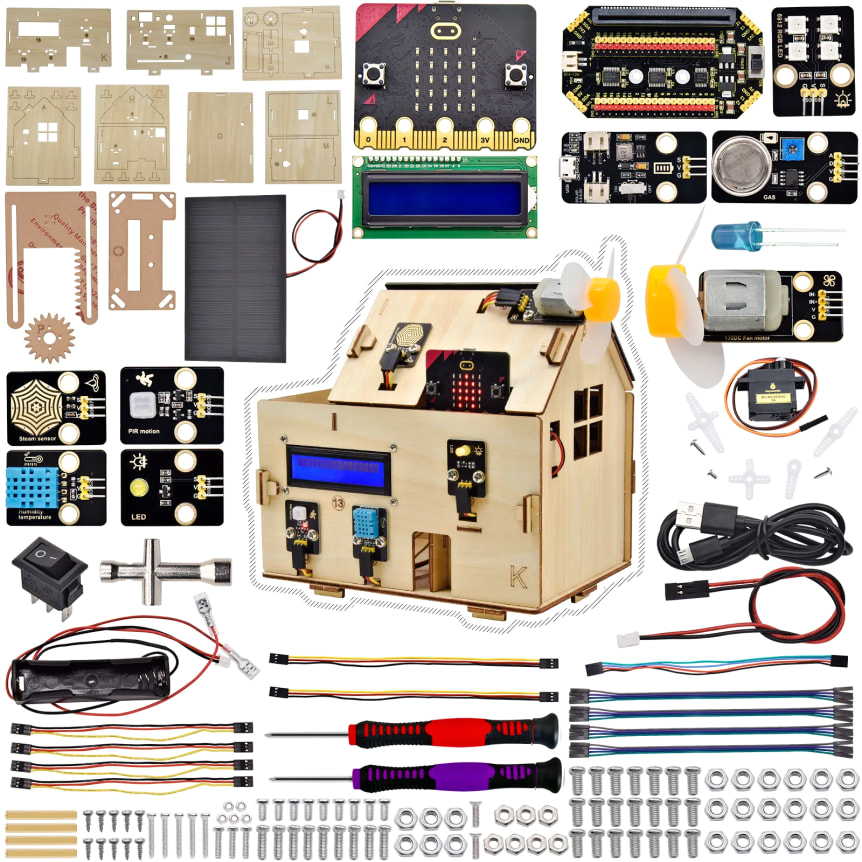 Keyestudio chytrý domeček pro micro:bit - STEAM DIY výukový kit (bez micro:bit) součásti balení