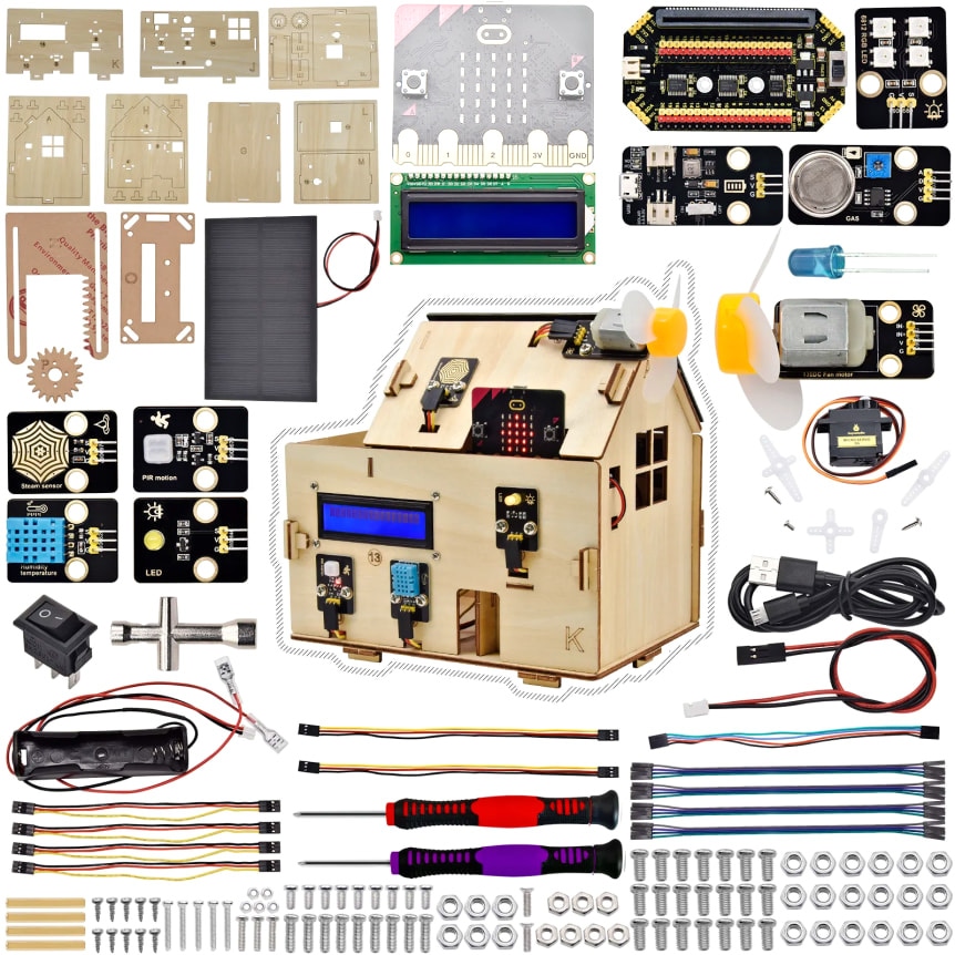 Keyestudio chytrý domeček pro micro:bit - STEAM DIY výukový kit (bez micro:bit) součásti balení