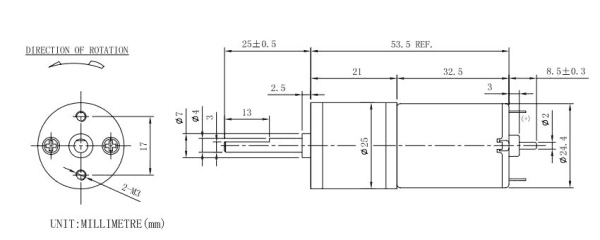 25mm DC Motor Pack - rozměry