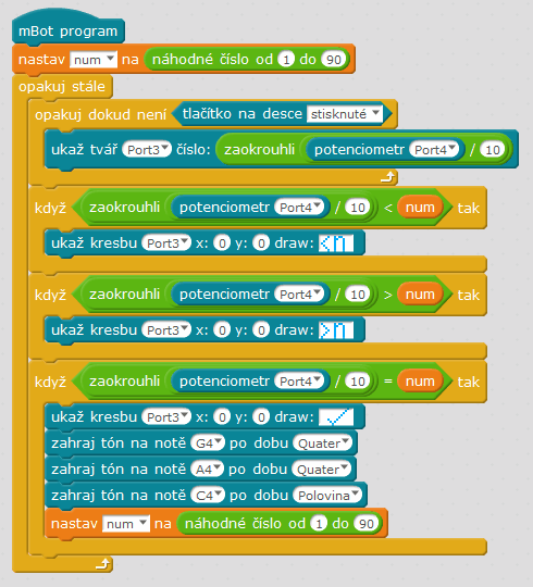 Kreativní Add-on Pack pro mBot & mBot Ranger - I - Hádání čísel, program