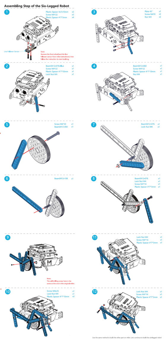 mBot Add-on Pack - šestinohý robot - příklad z dokumentace