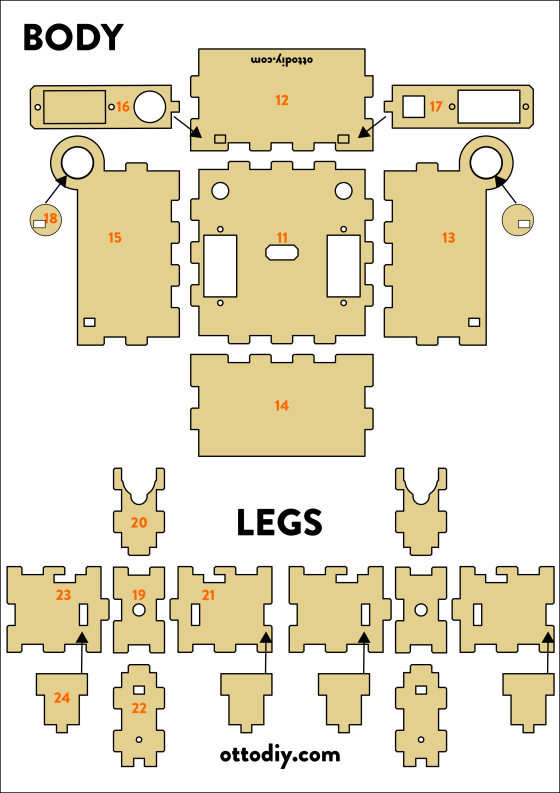 Otto DIY Maker Kit + (bez těla z 3D tisku) - drevo-telo-nohy