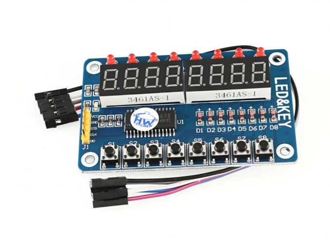 Ovládací panel TM1638 s kabelem - displej, LED, tlačítka