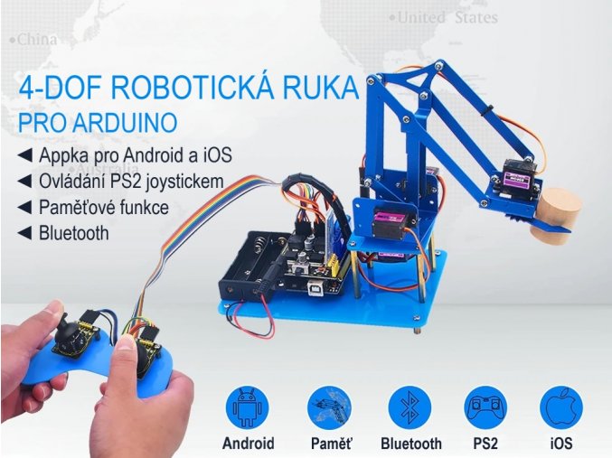 4-DOF robotická ruka pro Arduino, Bluetooth, PS2 + DIY joystick