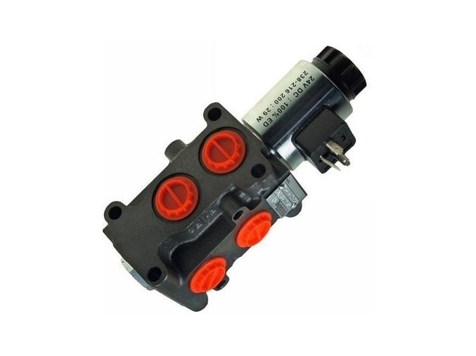 Hydraulická výhybka. Tretia funkcia na nakladač. Ventil pre tretiu funkciu. 6/2 cestný elektrohydraulický ventil 12 VDC 50 l / min G3 / 8 "