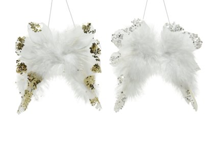 Vianočná ozdoba - anjelske krídla s jemnými pierkami a trblietkam