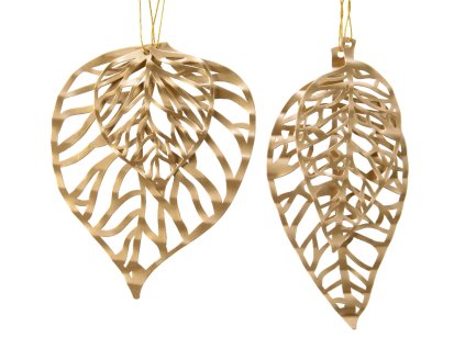Vianočná dekorácia - kovové listy a pierka,