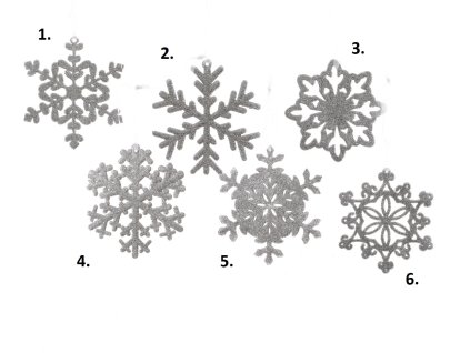 Vianočná ozdoba - plastové trblietavé vločky v striebornej farbe