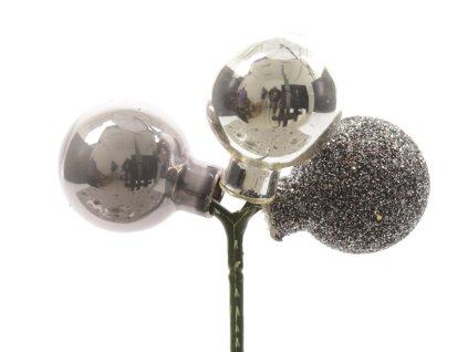 Vianočné guličky - strieborné na drôtiku v trsoch