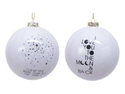 Vianočná guľa - nerozbitná lesklá v bielej farbe s romantickým nápisom