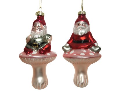 Vianočná ozdoba - rozprávkový škriatok na ružovej muchotrávke