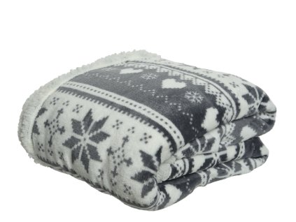Vianočná deka, šedá s motívom vločiek v ozdobnom vrecúšku