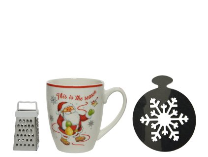 Vianočný hrnček na horúcu čokoládu - darčekové balenie so strúhadlom a šablónou