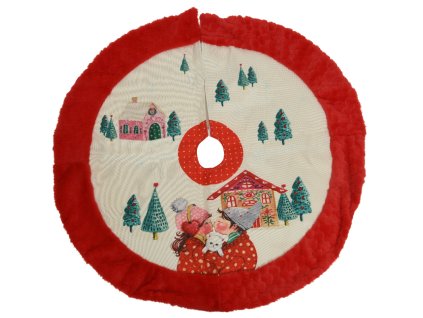 Deka pod vianočný stromček - béžová s červeným lemom