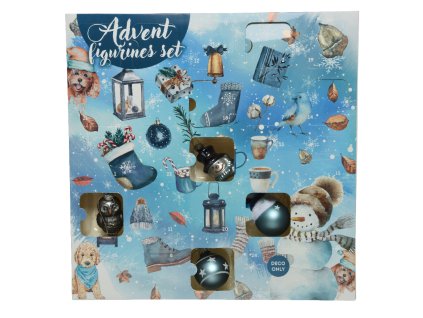 Vianočná dekorácia - adventný kalendár so sklenenými ozdobami, zimná krajinka