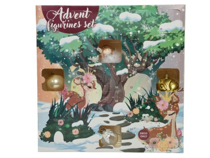 Vianočná dekorácia - adventný kalendár so sklenenými ozdobami, ružovo-zlatá