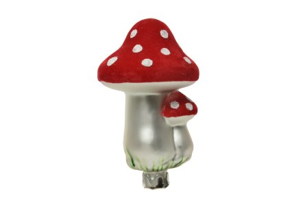 Vianočná ozdoba - sklenená muchotrávka na pripínanie