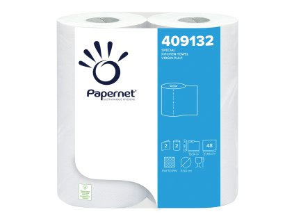 Kuchyňská utěrka v roli PAPERNET 2vr, 100% celulóza, 10m, 2ks/bal