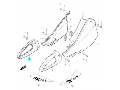 [2] Boční kryt trojúhelníkový pravý / stříbrný (kapotáž zadní) - Hyosung RX 125