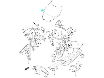 [1] Přední plexi pro klasická řidítka (kapotáž přední horní) - Hyosung GT 650 S & R