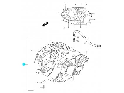 [1] Skříň klikového hřídele kompletní (skříň klikového hřídele) - Hyosung RX 125