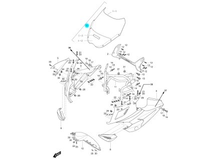 [1] Přední plexi kompletní / čiré (FIG48) - Hyosung GT 125 R