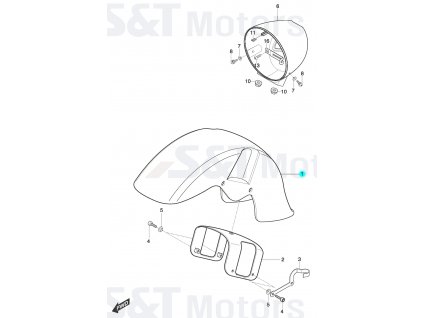 [1] Blatník přední / bílý (blatník a držák světlometu) - Hyosung ST 700i