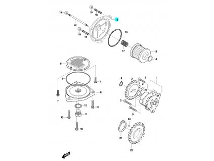 [15] Víčko olejového filtru (olejové čerpadlo a filtr) - Hyosung GT 650 N
