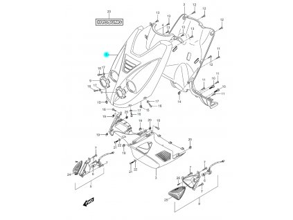 [1] Kapota horní přední / červená perleť (FIG26) - Hyosung SF 50 (PRIMA)