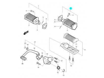 [7] Stupačka zadní levá kompletní (stupačky & řadící páka) - Hyosung GV 250