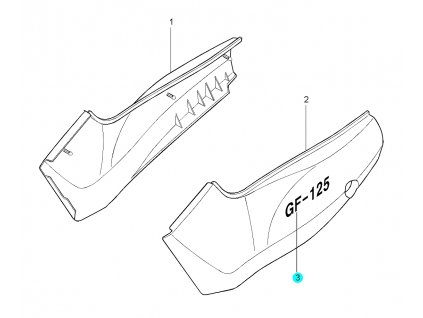 [3] Samolepa / stříbrná (kapotáž boční) - Hyosung GF 125