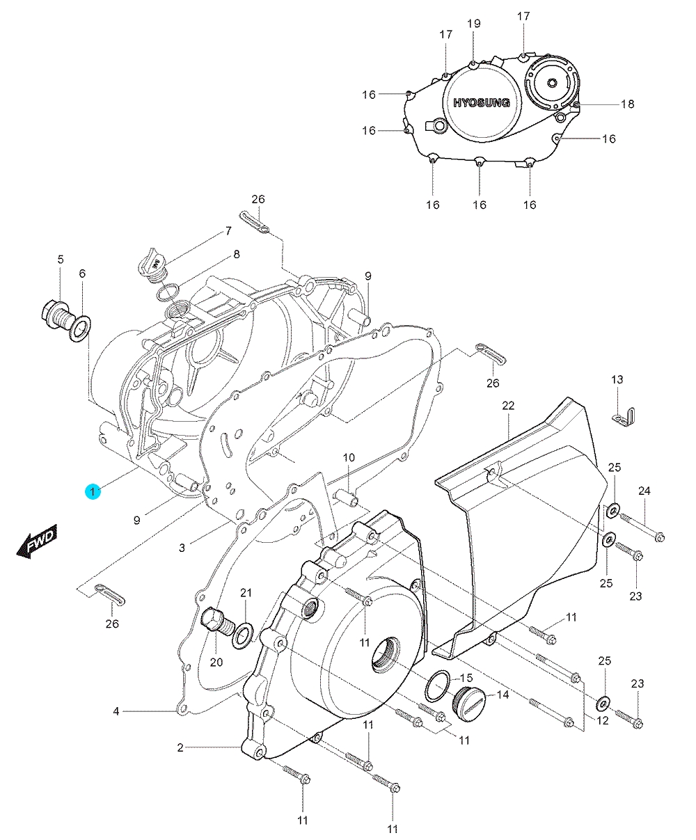 [1] Boční kryt motoru (FIG05) - Hyosung GT 250 N