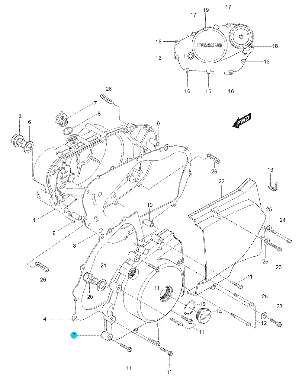 [2] Boční kryt motoru (FIG05) - Hyosung GT 125 N