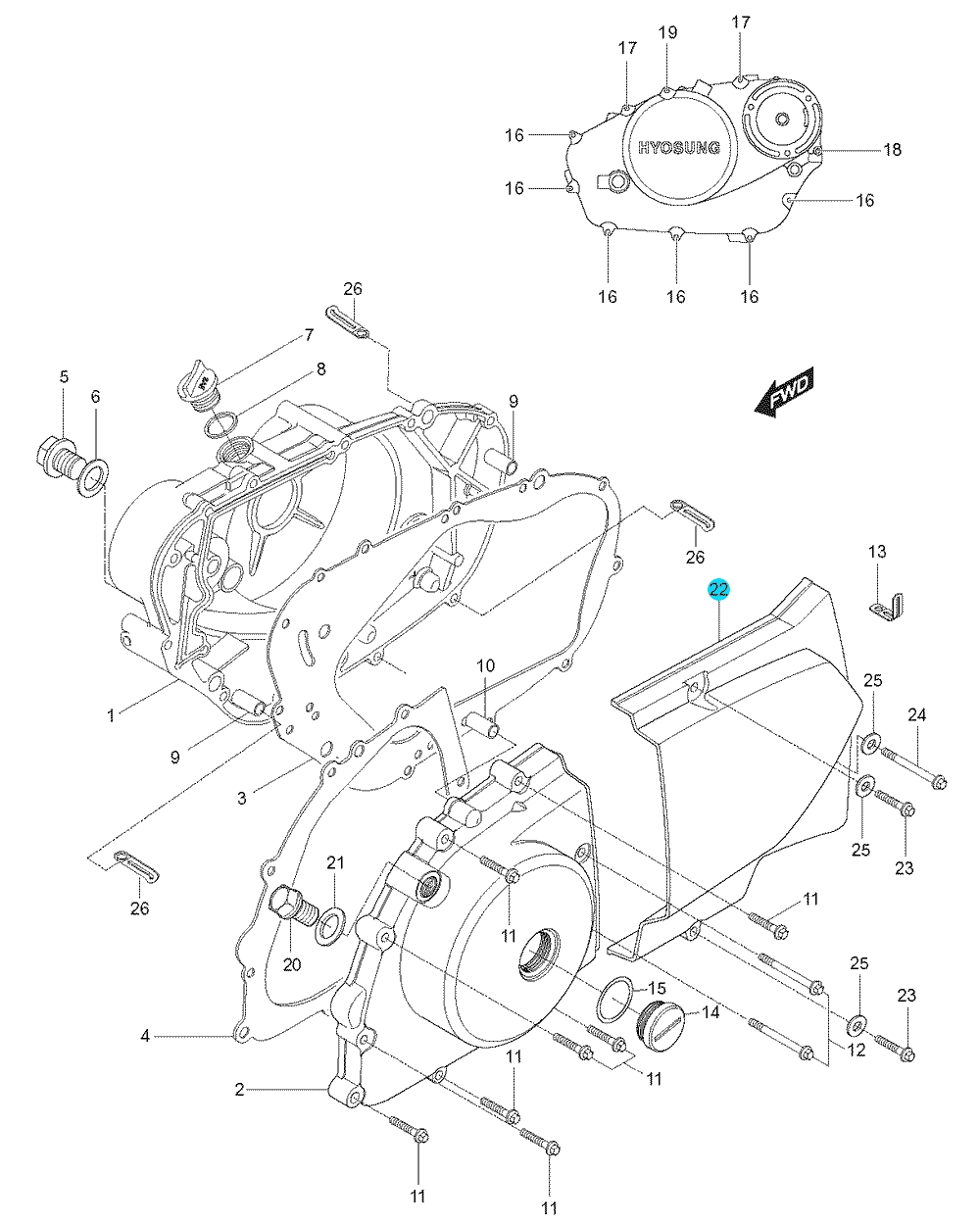 [22] Kryt ozubeného kola (FIG05) - Hyosung GT 125 N