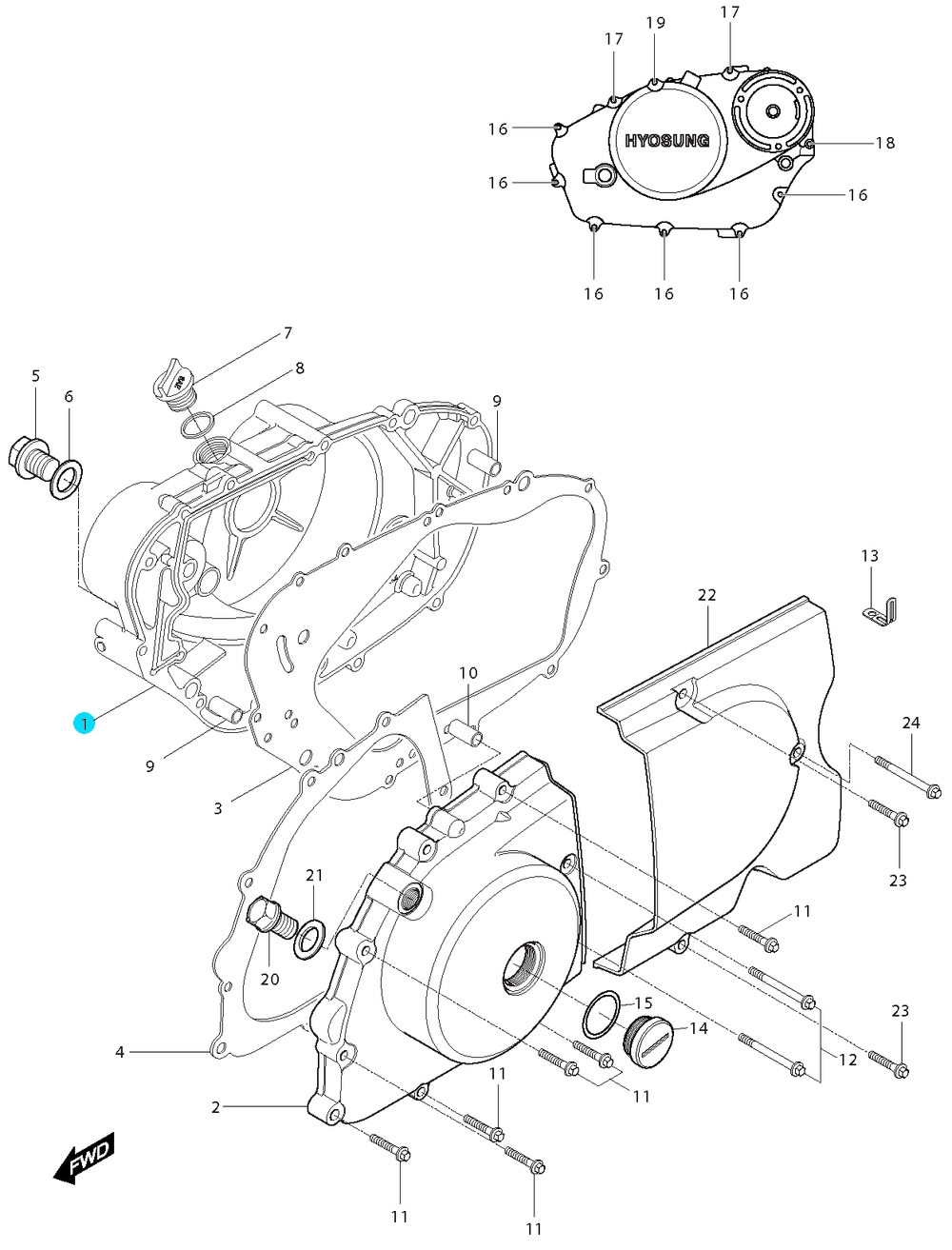 [1] Boční kryt motoru (FIG05) - Hyosung GV 250i