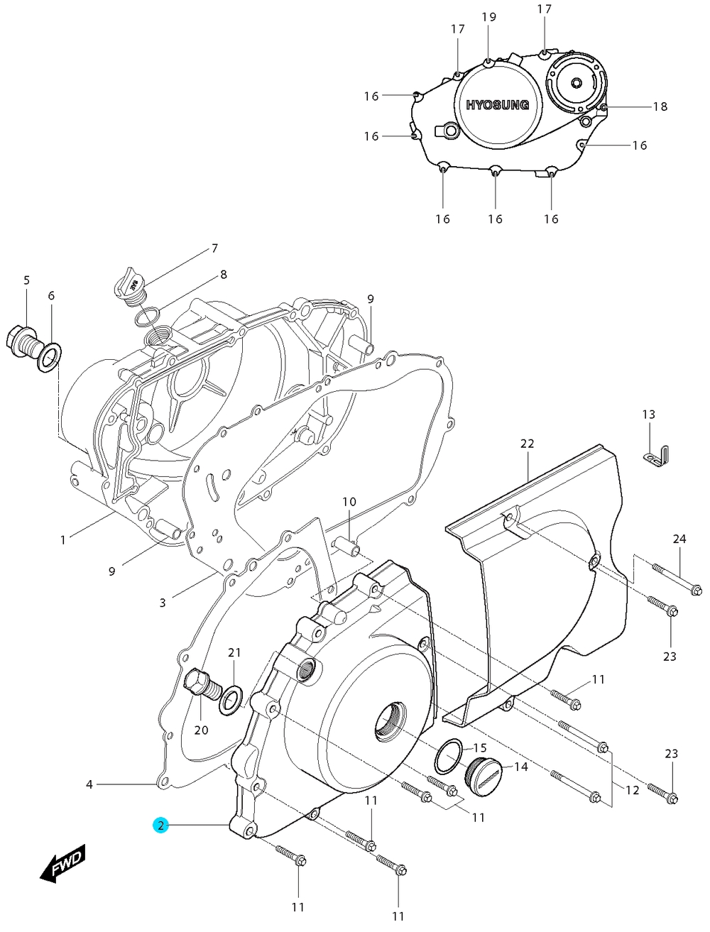 [2] Boční kryt motoru (FIG05) - Hyosung GV 250i