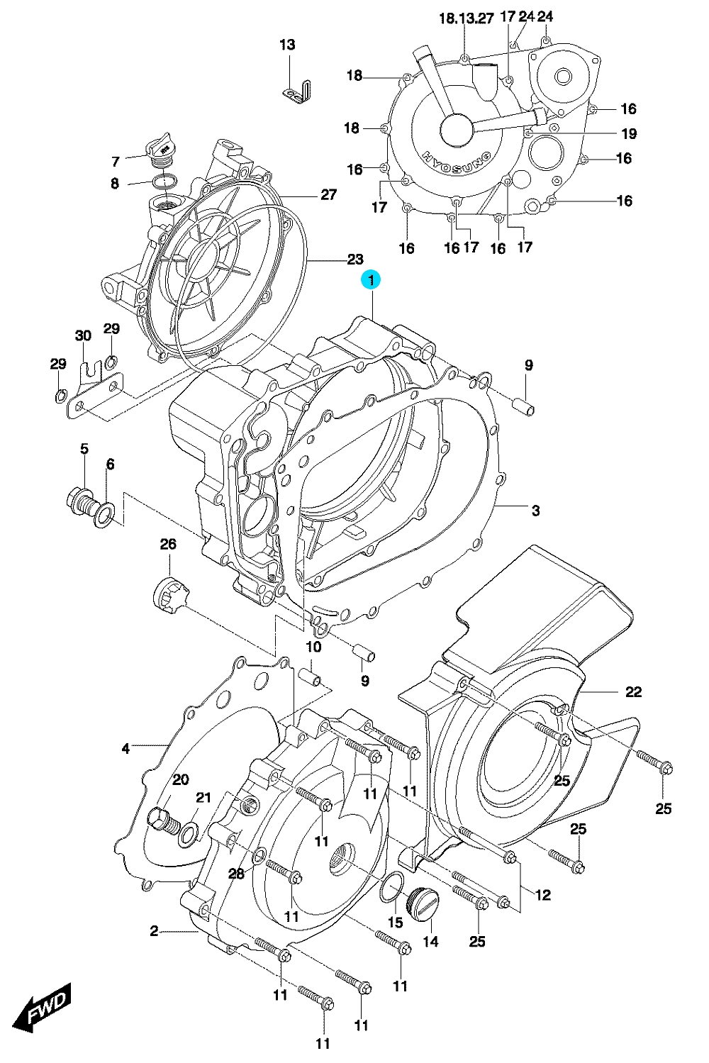 [1] Boční kryt motoru (FIG05) - Hyosung GV 650