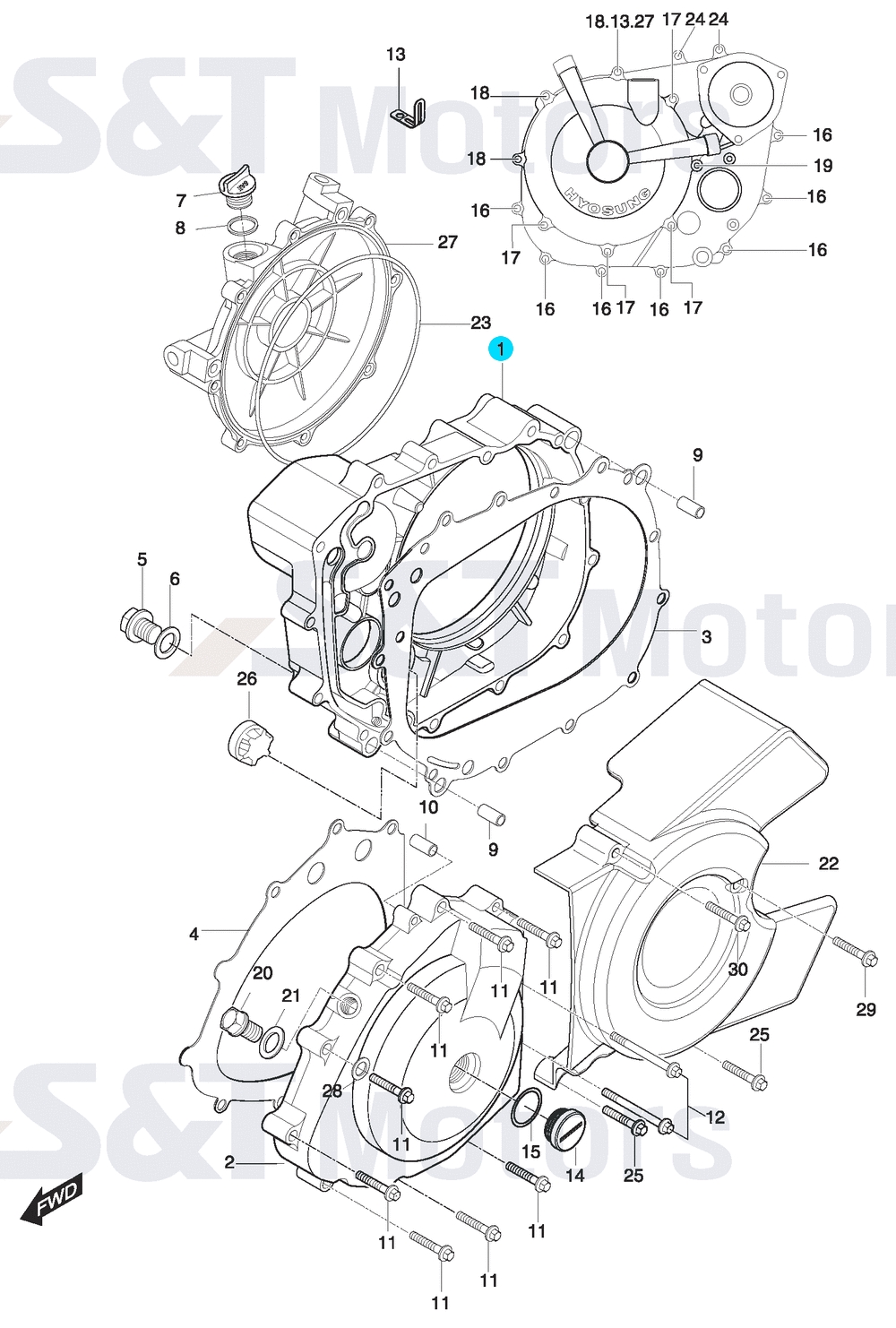 [1] Boční kryt motoru / chromovaný (FIG05) - Hyosung ST 700i