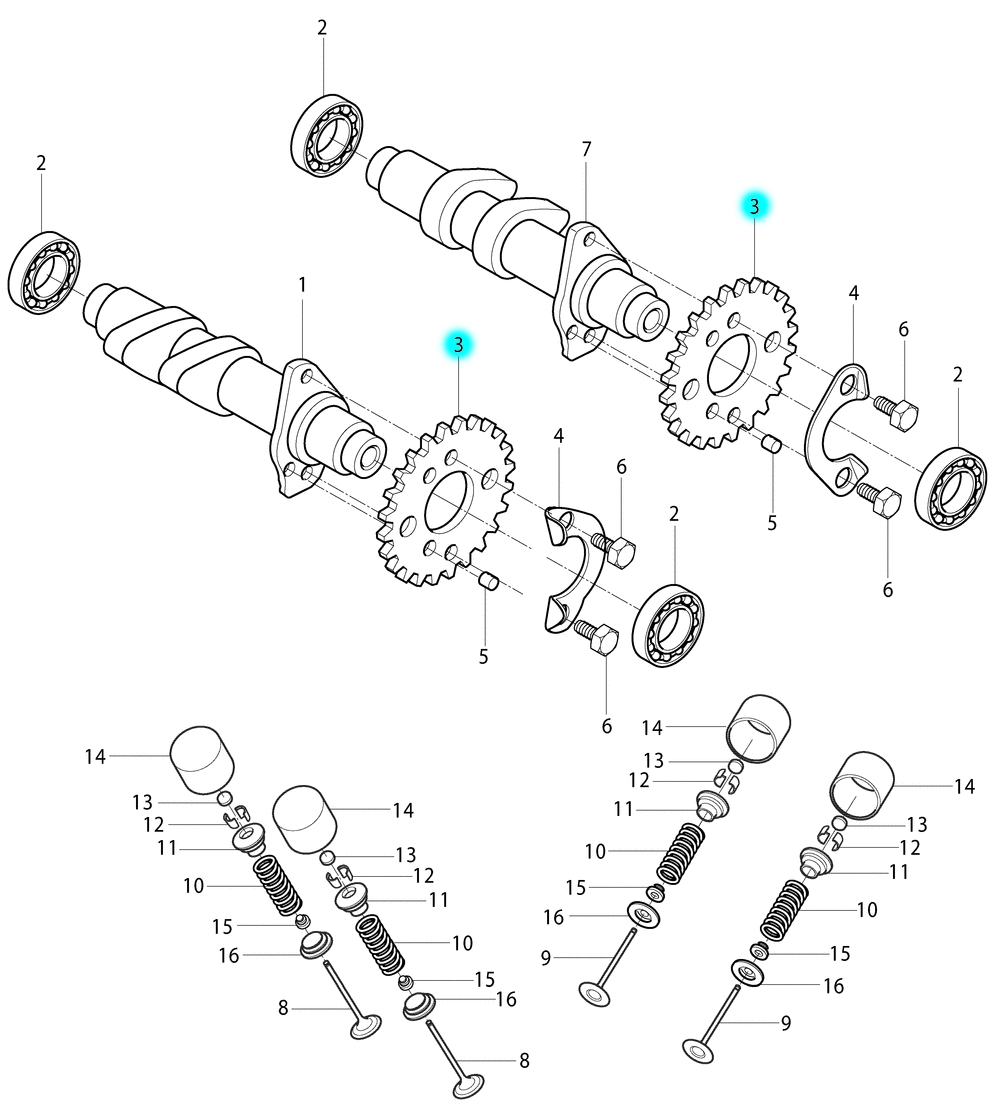 [3] Ozubené kolo (vačkový hřídel / ventilový pohon) - Hyosung RT 125 D E3