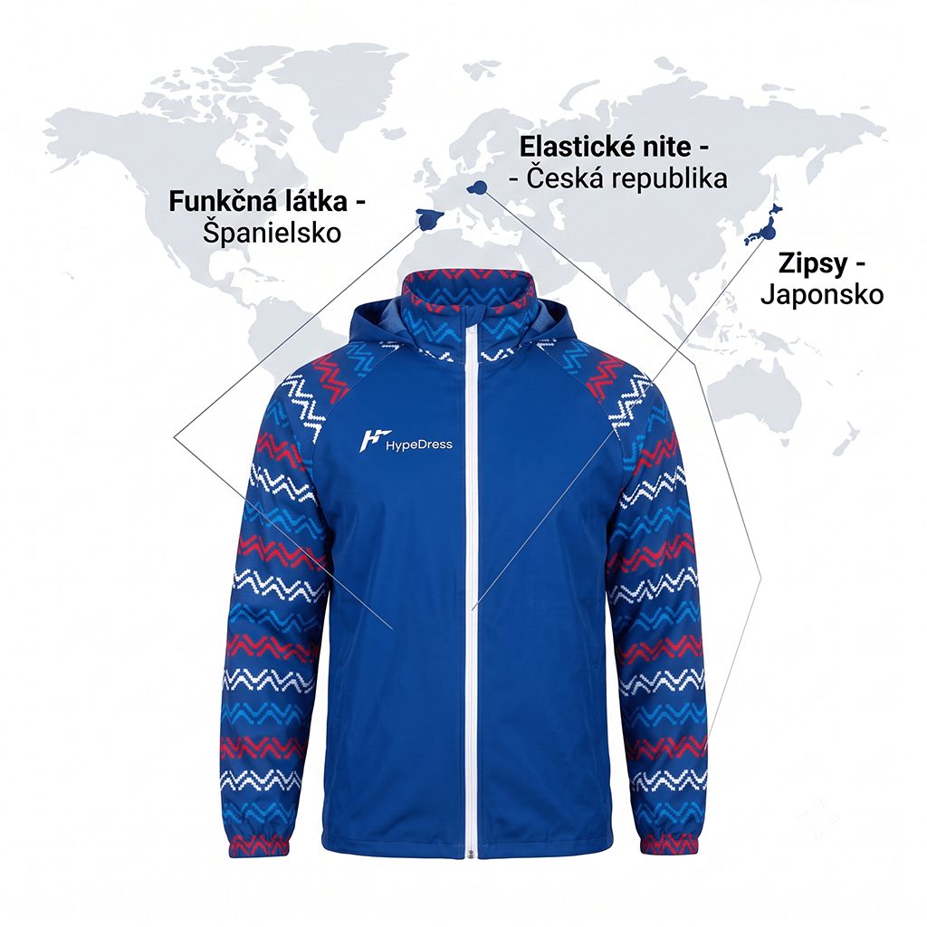 Pôvod materiálov bundy Altair — Španielsko, Česká republika, Japonsko