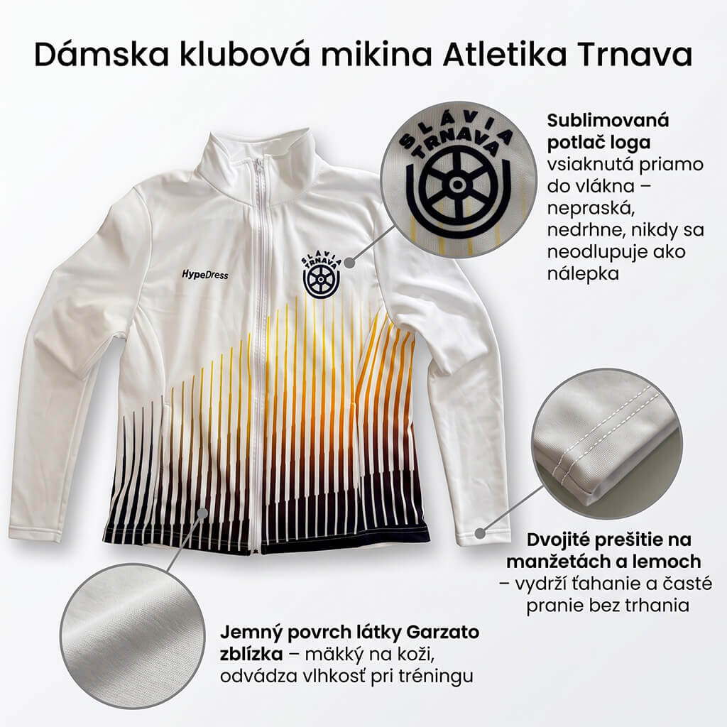 Výhody mikiny Atletika Trnava — logo vydrží roky, zohreje, voľnosť pohybu